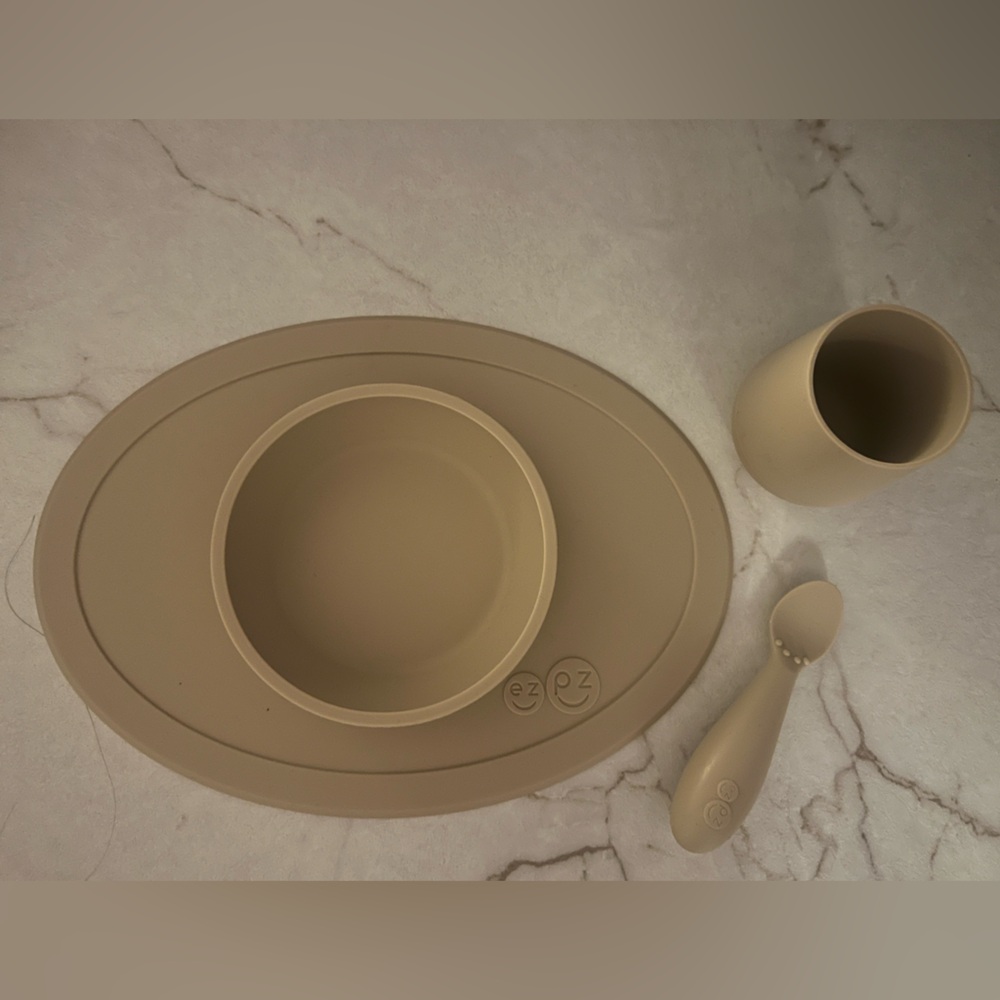 EZ PZ Silicone Suction Placemat with Bowl, Cup and Spoon - Neutral Beige